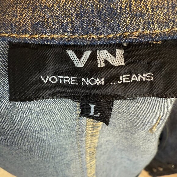 Vintage Denim Jacket Gold Embellished Rhinestone Accents Western Y2K Medium - Picture 9 of 13